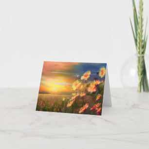 Watercolor daisies at sunset customisable card
