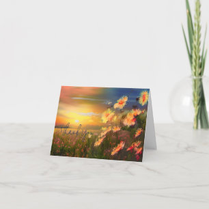 Watercolor daisies at sunset customisable card