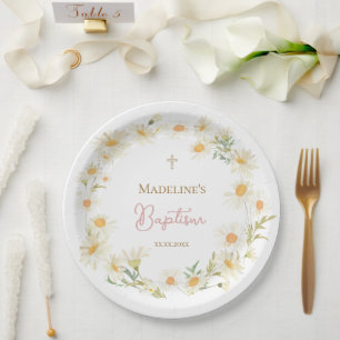 watercolor daisies Baptism Paper Plate