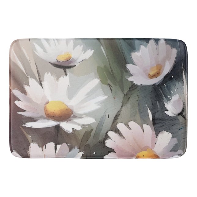 Watercolor Daisies Bath Mat (Front)