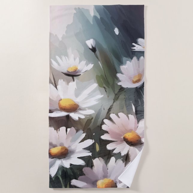 Watercolor Daisies Beach Towel (Front)