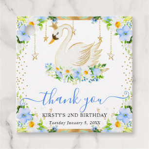 Watercolor Daisies & Blue Flowers Swan Birthday Favour Tags