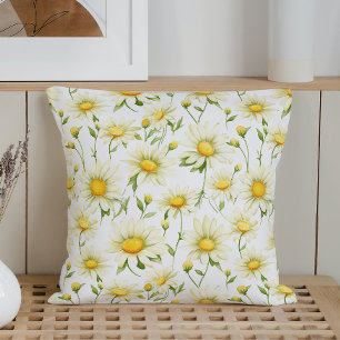 Watercolor Daisies Cushion
