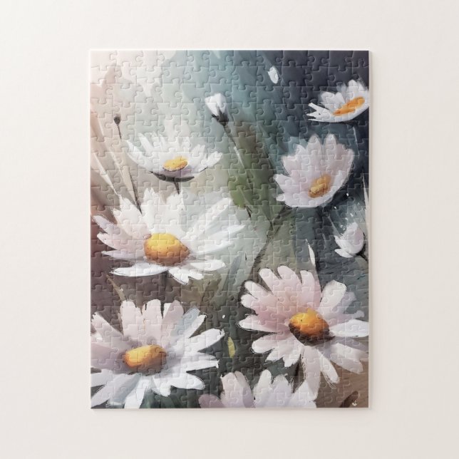 Watercolor Daisies Cute Floral Pattern Jigsaw Puzzle (Vertical)