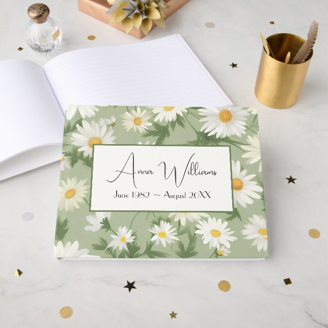 Watercolor Daisies for Memorial Service Guest Book (Front Open)
