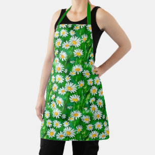 Watercolor Daisies in a Green Field Apron
