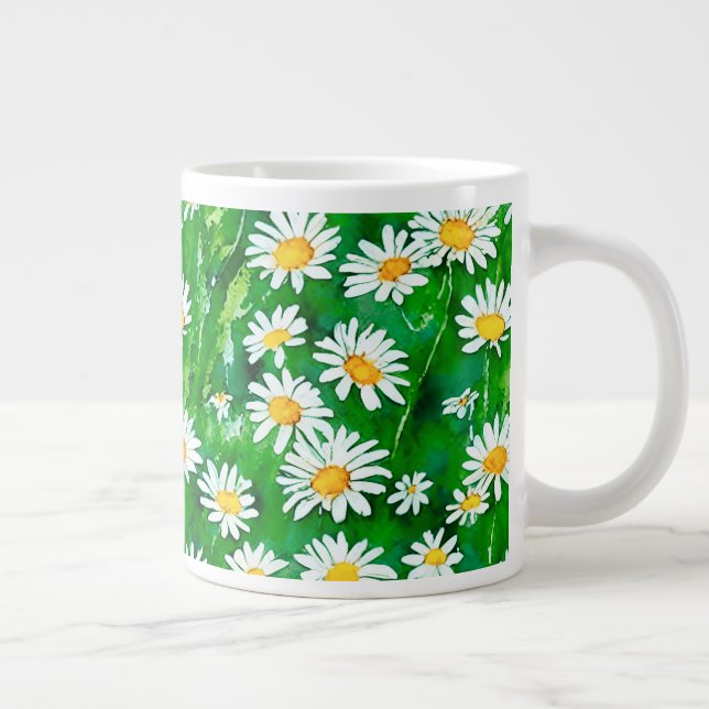 Watercolor Daisies in a Green Field Large Coffee Mug (Right)
