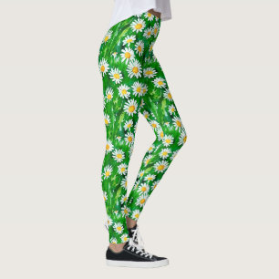 Watercolor Daisies in a Green Field Leggings