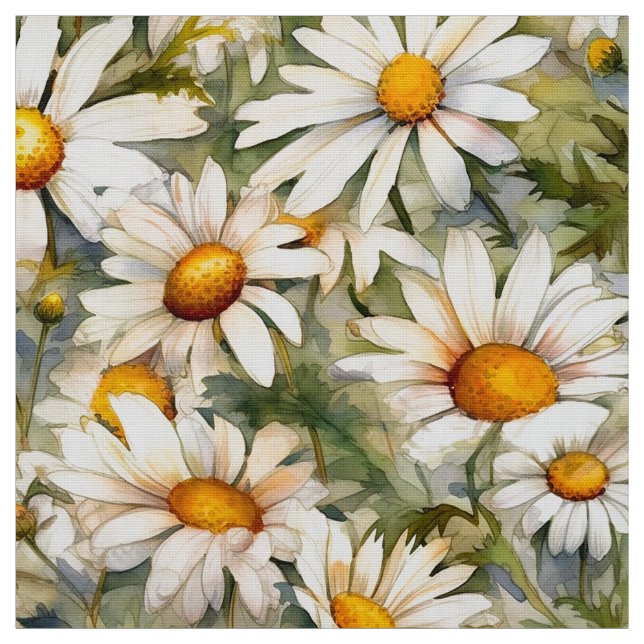Watercolor Daisies (Light) Fabric (Swatch)