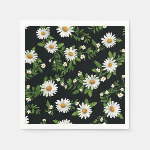 Watercolor Daisies On Black Napkin