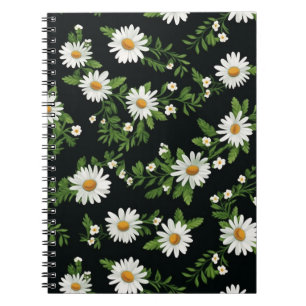Watercolor Daisies On Black Notebook