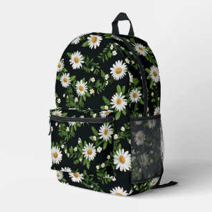 Watercolor Daisies On Black Printed Backpack