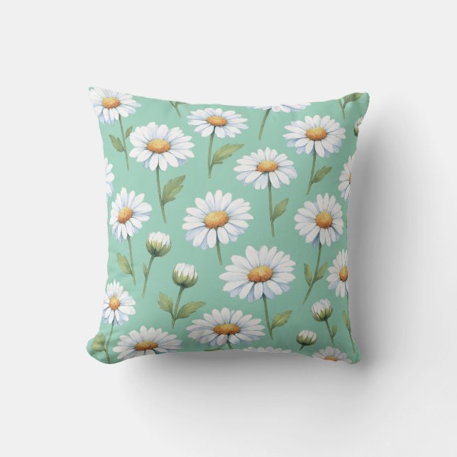 Watercolor daisies on  cushion (Front)