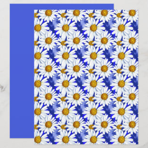Watercolor Daisies on Denim Blue