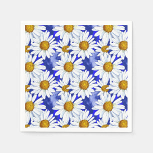 Watercolor Daisies on Denim Blue  Napkin