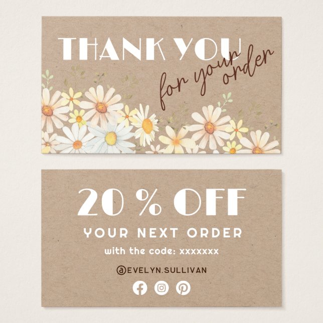 Watercolor daisies on kraft paper discount card (Front & Back)