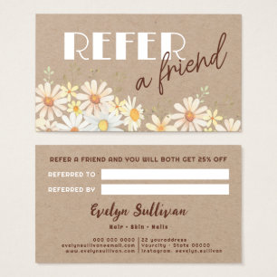 Watercolor daisies on kraft paper referral card