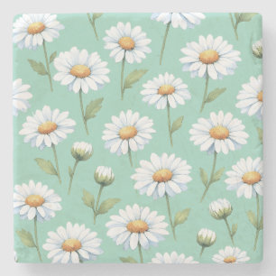 Watercolor daisies on stone coaster