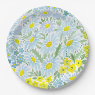 Watercolor daisies paper plate