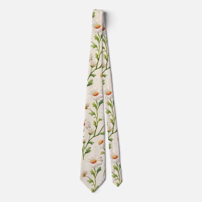 Watercolor Daisies Pattern Tie (Front)