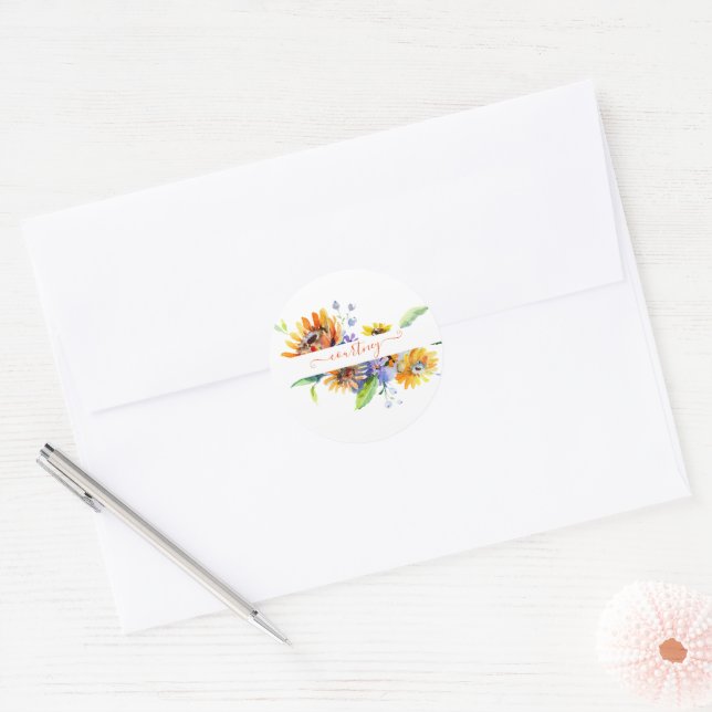 Watercolor daisies personalised  classic round sticker (Envelope)