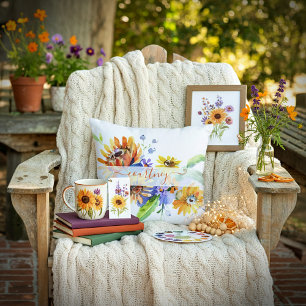 Watercolor daisies personalised cushion
