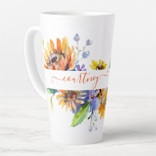 Watercolor daisies personalised latte mug