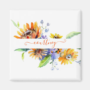 Watercolor daisies personalised   magnet