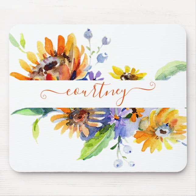 Watercolor daisies personalised   mouse pad (Front)