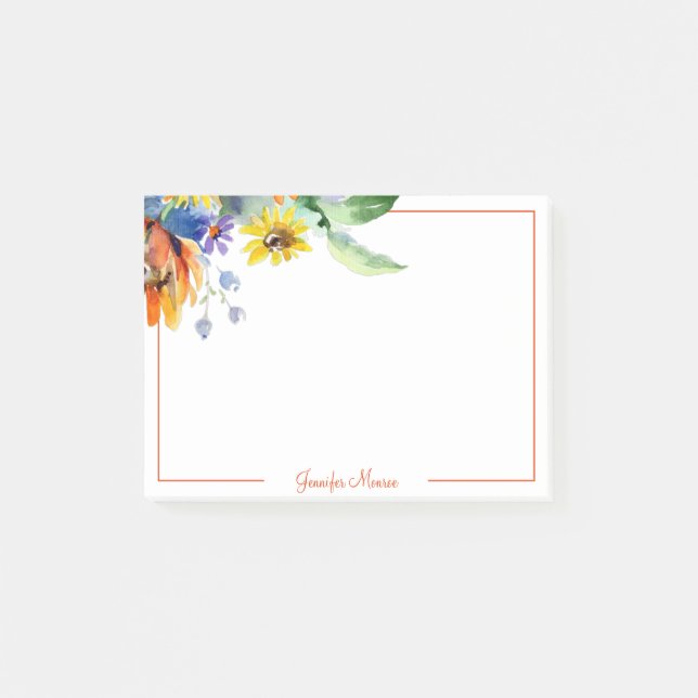 Watercolor daisies personalised post-it notes (Front)