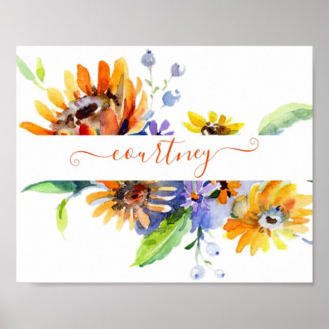 Watercolor daisies personalised   poster (Front)