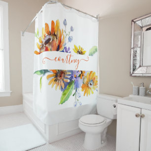 Watercolor daisies personalised  shower curtain