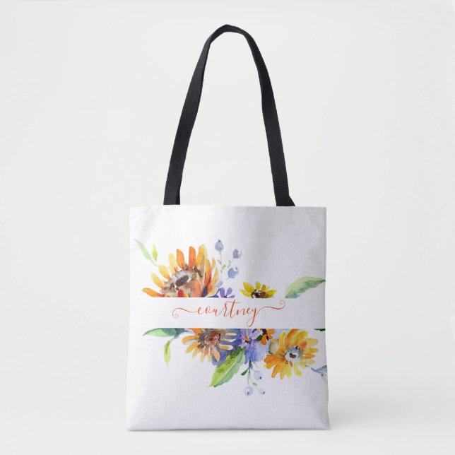 Watercolor daisies personalised   tote bag (Front)