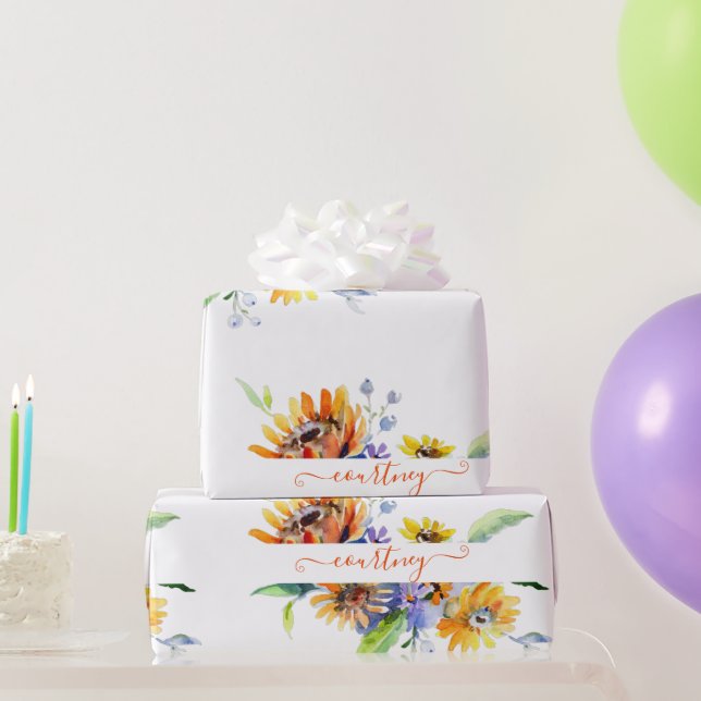 Watercolor daisies personalised  wrapping paper (Party Gifts)