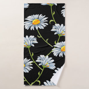 Watercolor daisies. Seamless floral background wit Bath Towel