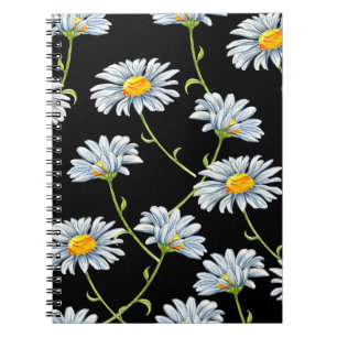 Watercolor daisies. Seamless floral background wit Notebook