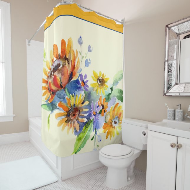 Watercolor daisies shower curtain (In Situ)