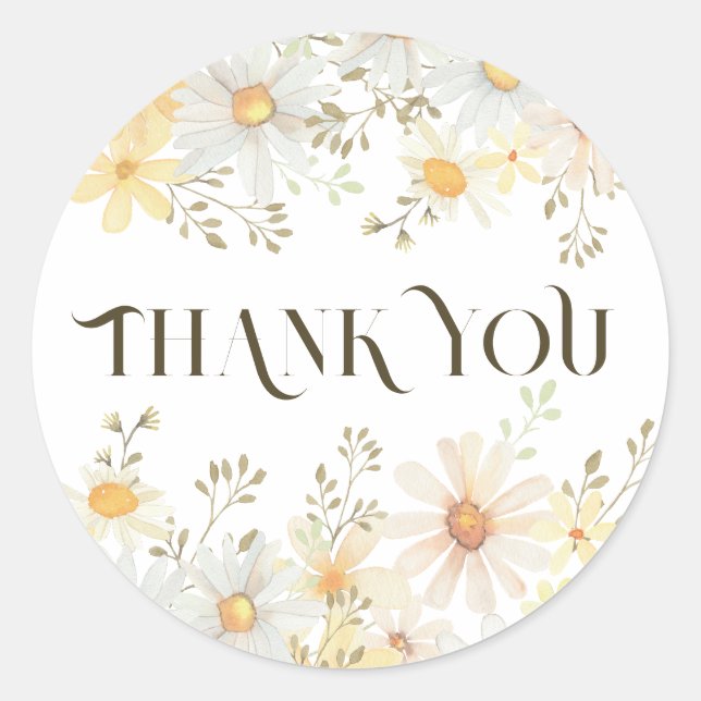 Watercolor daisies thank you classic round sticker (Front)