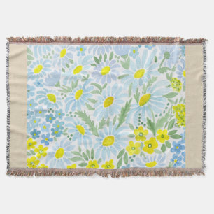 Watercolor daisies throw blanket
