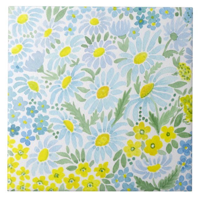 Watercolor daisies tile (Front)