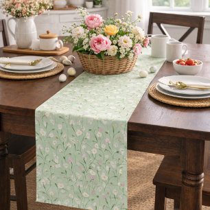 Watercolor Daisies Tulips Lillies of the Valley Short Table Runner