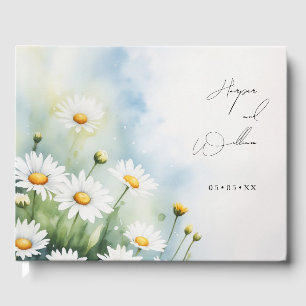 watercolor daisies wedding guest book