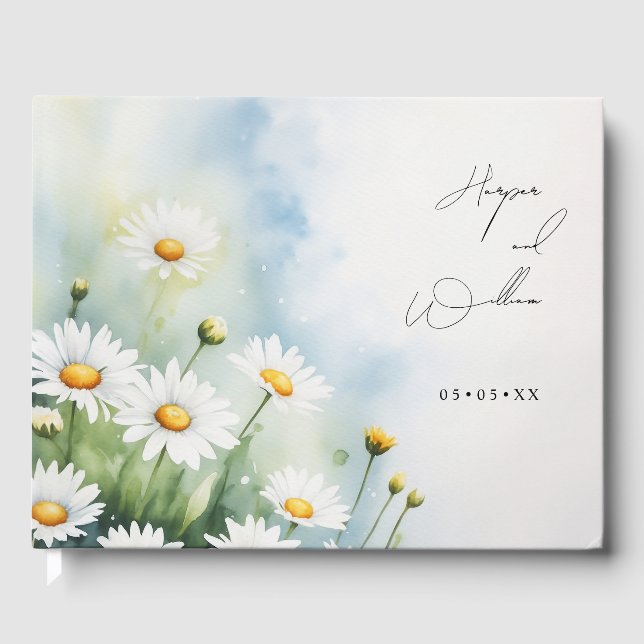 watercolor daisies wedding guest book (Front)