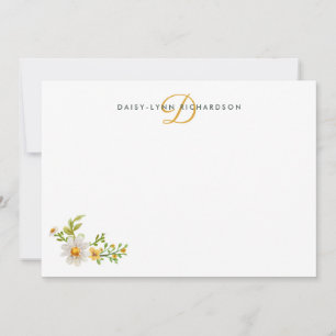 Watercolor Daisies Yellow Monogram Card