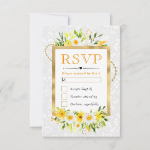 Watercolor Daisies Yellow Summer Flowers Wedding RSVP Card