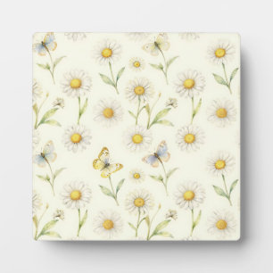 Watercolor Daisy and Butterfly Meadow Pattern Plaque