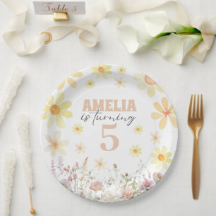 Watercolor Daisy Birthday Paper Plate