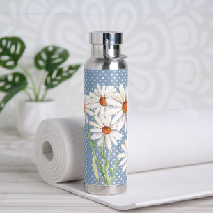 Watercolor Daisy Bouquet On Dots   Water Bottle