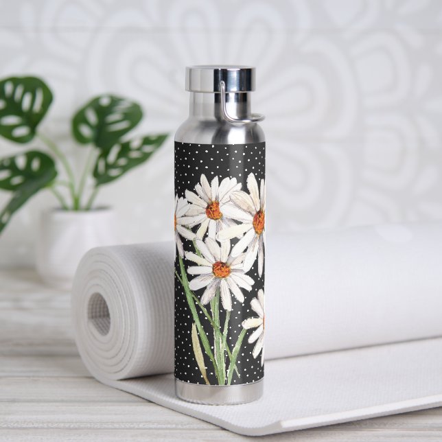 Watercolor Daisy Bouquet On Dots  Water Bottle (Yoga)