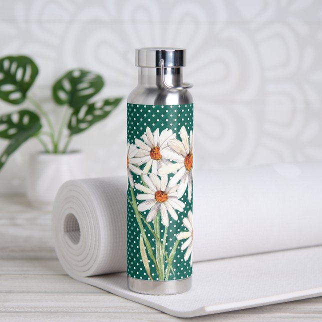 Watercolor Daisy Bouquet On Quilted Dots  Water Bottle (Yoga)
